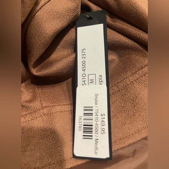 Sepia Brown Tribal Vegan Leather Set Biker Moto Jacket M Pull On Pants S - Picture 5 of 13